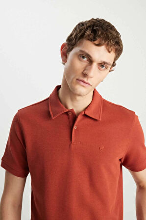 Erkek Regular Fit Polo Kiremit Erkek Kısa Kol T-Shirt