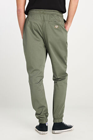 Regular Fit Normal Kesim Ribanalı Paça Pamuklu Haki Jogger Pantolon