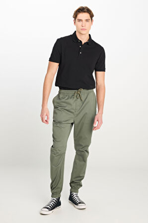 Regular Fit Normal Kesim Ribanalı Paça Pamuklu Haki Jogger Pantolon