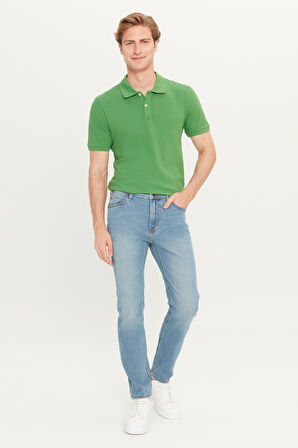 Rider Slim Fit Dar Kesim Normal Bel Dar Paça Pamuklu Esnek Açık Mavi Jean Denim Pantolon