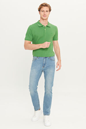 Rider Slim Fit Dar Kesim Normal Bel Dar Paça Pamuklu Esnek Açık Mavi Jean Denim Pantolon