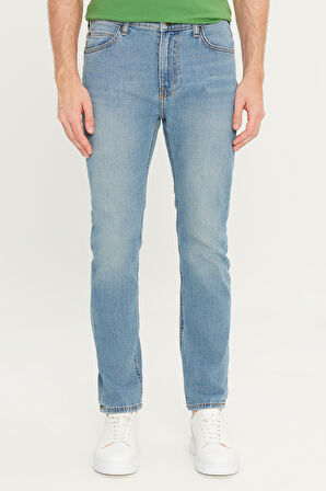 Rider Slim Fit Dar Kesim Normal Bel Dar Paça Pamuklu Esnek Açık Mavi Jean Denim Pantolon