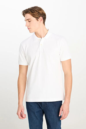 Lee %100 Pamuk Regular Fit Normal Kesim Kırık Beyaz Polo Yaka Tişört