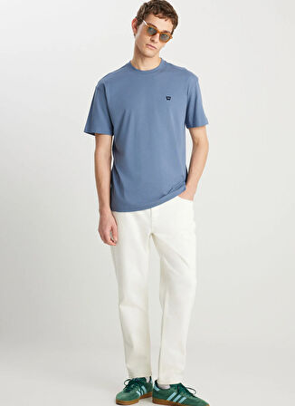 Wrangler Bisiklet Yaka Mavi Erkek T-Shirt MW7NM203877223 Relaxed Fit Small