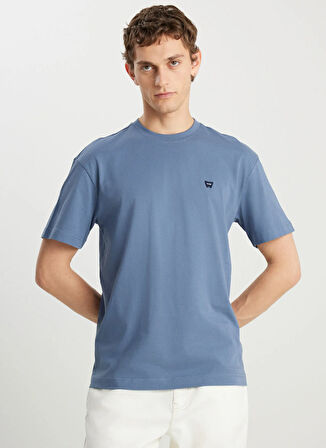 Wrangler Bisiklet Yaka Mavi Erkek T-Shirt MW7NM203877223 Relaxed Fit Small