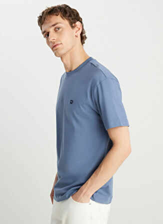 Wrangler Bisiklet Yaka Mavi Erkek T-Shirt MW7NM203877223 Relaxed Fit Small