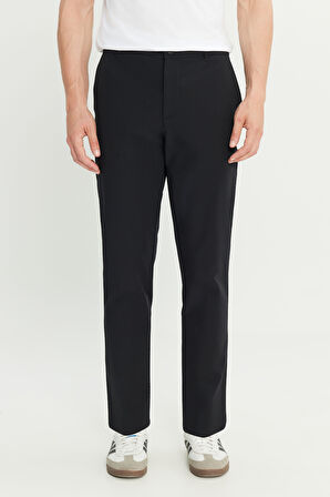 Regular Fit Normal Kesim Lastik Bel Detaylı Siyah Chino Pantolon