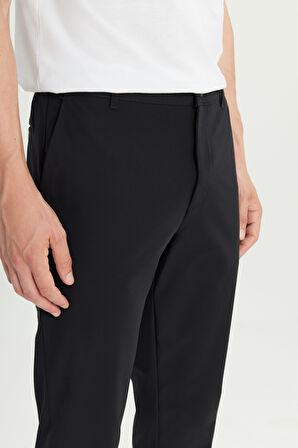 Regular Fit Normal Kesim Lastik Bel Detaylı Siyah Chino Pantolon