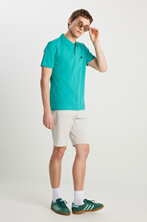 Slim Fit Dar Kesim Normal Bel Pamuklu Taş Rengi 5 Cep Şort