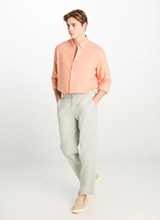 Lee Lastikli Bel Regular Fit Gri Erkek Chino Pantolon L251030225 Keten Karışımlı