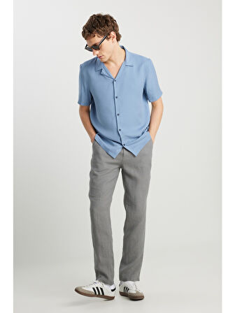 Wrangler %100 Keten Regular Fit Normal Kesim Normal Bel Düz Paça Koyu Gri Pantolon