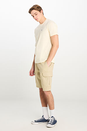 %100 Pamuk Relaxed Fit Geniş Kesim Normal Bel Bej Chino Şort