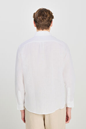 Regular Fit Normal Kesim Beyaz Keten Gömlek