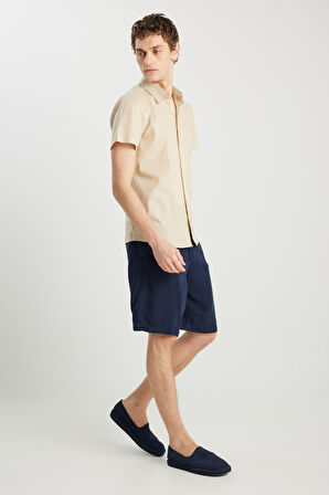 Regular Fit Normal Kesim Normal Bel Lacivert Yumuşak Dokulu Şort