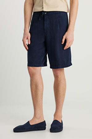 Regular Fit Normal Kesim Normal Bel Lacivert Yumuşak Dokulu Şort