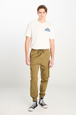 Regular Fit Normal Kesim Ribanalı Paça Kargo Cepli Haki Jogger Pantolon
