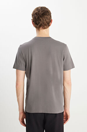 %100 Pamuk Regular Fit Normal Kesim Minimal Logo Antrasit Tişört