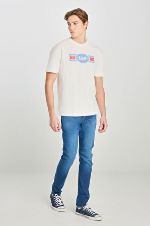 %100 Pamuk Relaxed Fit Geniş Kesim Bisiklet Yaka Baskılı Ekru Tişört