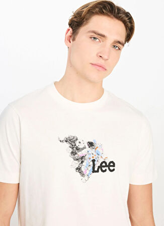 Lee Bisiklet Yaka Ekru Erkek T-Shirt L2510323102 Regular Fit Grafik