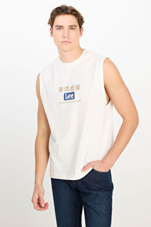 Lee Erkek Relaxed Fit Baskılı Beyaz Kolsuz T-Shirt - L2510545102