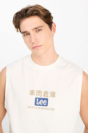 Lee Erkek Relaxed Fit Baskılı Beyaz Kolsuz T-Shirt - L2510545102