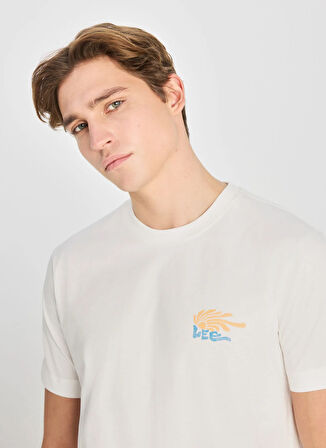 Lee Bisiklet Yaka Ekru Erkek T-Shirt LD725771543 Regular Fit Grafik