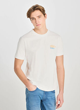 Lee Bisiklet Yaka Ekru Erkek T-Shirt LD725771543 Regular Fit Grafik