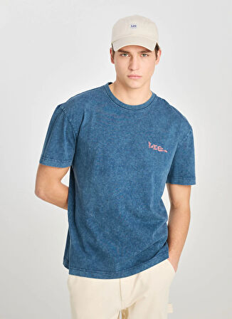 Lee Bisiklet Yaka Mavi Erkek T-Shirt LD775771562 Relaxed Fit Grafik