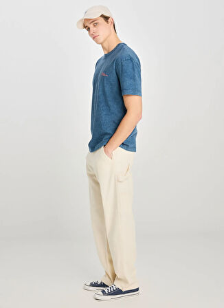 Lee Bisiklet Yaka Mavi Erkek T-Shirt LD775771562 Relaxed Fit Grafik