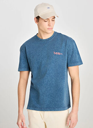 Lee Bisiklet Yaka Mavi Erkek T-Shirt LD775771562 Relaxed Fit Grafik