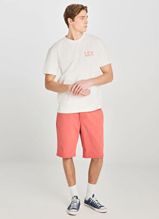 Lee Bisiklet Yaka Ekru Erkek T-Shirt LD798679923 Relaxed Fit Grafik