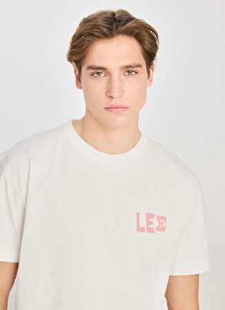 Lee Bisiklet Yaka Ekru Erkek T-Shirt LD798679923 Relaxed Fit Grafik