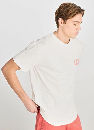 Lee Bisiklet Yaka Ekru Erkek T-Shirt LD798679923 Relaxed Fit Grafik