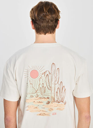 Lee Bisiklet Yaka Ekru Erkek T-Shirt LD798679923 Relaxed Fit Grafik