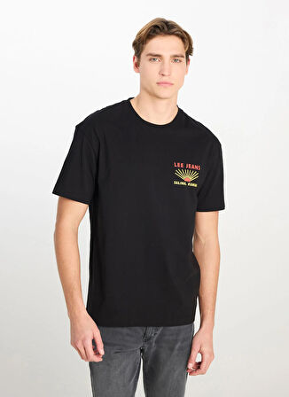Lee Bisiklet Yaka Siyah Erkek T-Shirt LM828731520 Relaxed Fit Grafik