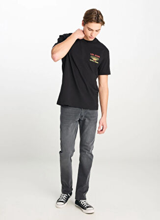 Lee Bisiklet Yaka Siyah Erkek T-Shirt LM828731520 Relaxed Fit Grafik