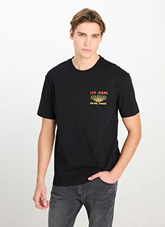 Lee Bisiklet Yaka Siyah Erkek T-Shirt LM828731520 Relaxed Fit Grafik