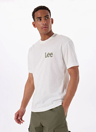 Lee Bisiklet Yaka Ekru Erkek T-Shirt LM828731923 Relaxed Fit Grafik