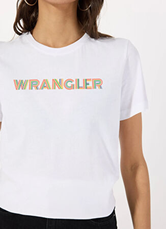 Wrangler Bisiklet Yaka Ekru Kadın T-Shirt W2510176102-Regular Fit Big Logo T-