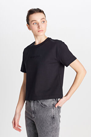 %100 Pamuk Relaxed Fit Geniş Kesim Bisiklet Yaka Siyah Tişört