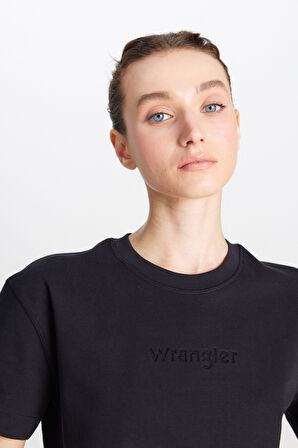 %100 Pamuk Relaxed Fit Geniş Kesim Bisiklet Yaka Siyah Tişört