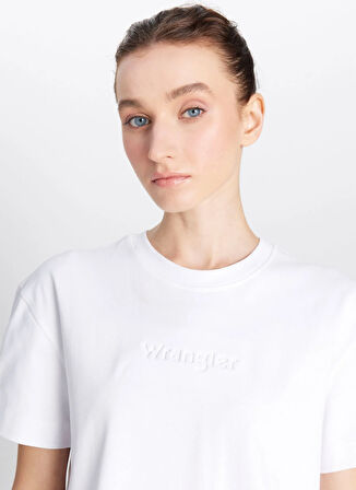 Wrangler Bisiklet Yaka Ekru Kadın T-Shirt W2510305102-Relaxed Fit Mid Logo T-