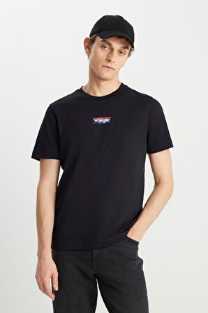 %100 Pamuk Regular Fit Normal Kesim Siyah Minimal Logo Tişört
