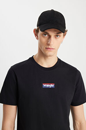 %100 Pamuk Regular Fit Normal Kesim Siyah Minimal Logo Tişört