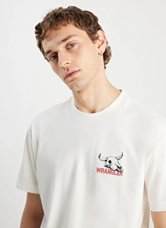 Wrangler Bisiklet Yaka Ekru Erkek T-Shirt W2510531102 Relaxed Fit Grafik Logo