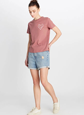 Wrangler Bisiklet Yaka Gül Kurusu Kadın T-Shirt W2510732522-Regular Fit Grafik Logo