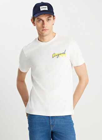 Wrangler Bisiklet Yaka Ekru Erkek T-Shirt W2510748102 Regular Fit Grafik