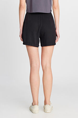 Relaxed Fit Geniş Kesim Yumuşak Dokulu Bağcıklı Siyah Şort