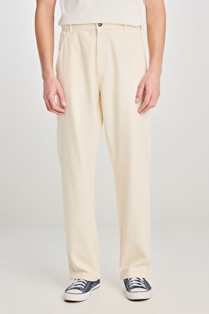 %100 Pamuk Carpenter Fit Geniş Kesim Ekru Denim Jean Pantolon