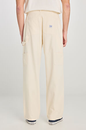 %100 Pamuk Carpenter Fit Geniş Kesim Ekru Denim Jean Pantolon